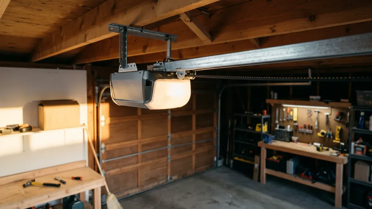 A home in Stanfield with a new dark garage door and clean panel lines