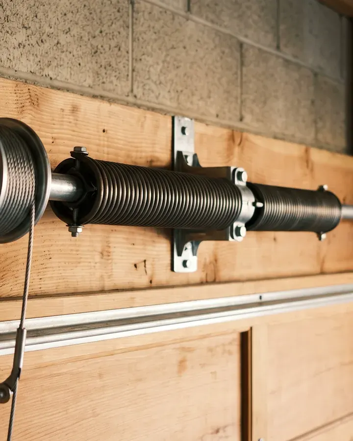 New torsion springs mounted above a garage door