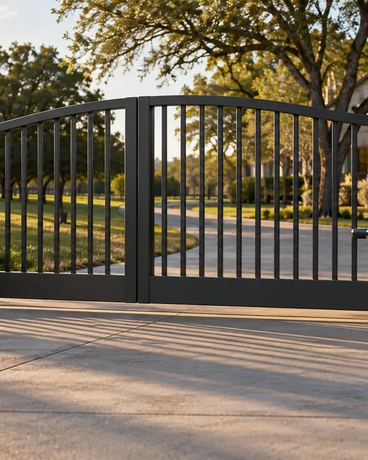 A driveway gate with a new automatic opener arm